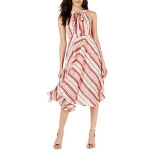 Foxiedox $168 Multi Color Metallic Striped Tie-neck Fit & Flare Dress Size: XS